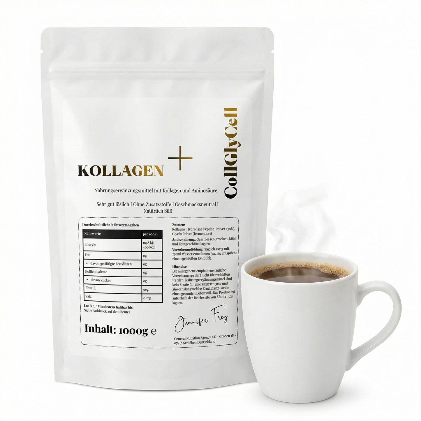 Original Kollagen+ Hydrolysat Peptide plus Extra Kollagenbaustein Glycin – Natürlich Süßes und Geschmacksneutrales Eiweißpulver – Made in Germany – gut löslich Kollagen + Kollagenbaustein Glycin