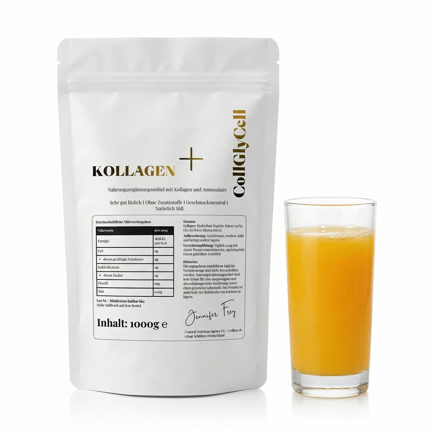 Original Kollagen+ Hydrolysat Peptide plus Extra Kollagenbaustein Glycin – Natürlich Süßes und Geschmacksneutrales Eiweißpulver – Made in Germany – gut löslich Kollagen + Kollagenbaustein Glycin