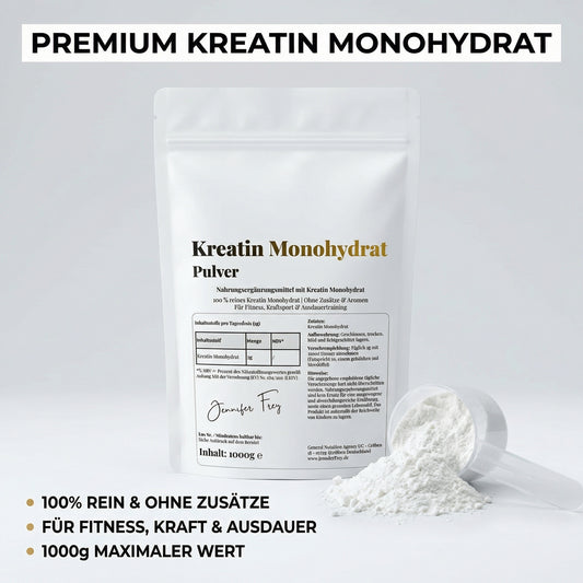 1000g Kreatin Monohydrat Pulver - 200 Portionen bei 5g - Mikronisiert (Mesh 200) - Kreatin erhöht die körperliche Leistung bei Schnellkrafttraining im Rahmen kurzzeitiger intensiver körperlicher Betätigung - Vegan, rein & ohne Zusätze - Made in Germany