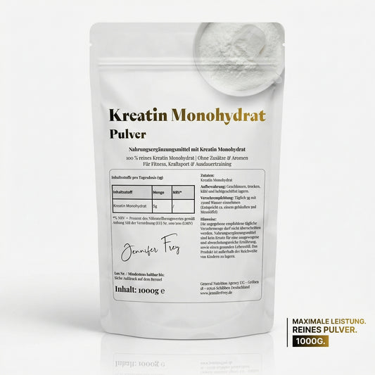 1000g Kreatin Monohydrat Pulver - 200 Portionen bei 5g - Mikronisiert (Mesh 200) - Kreatin erhöht die körperliche Leistung bei Schnellkrafttraining im Rahmen kurzzeitiger intensiver körperlicher Betätigung - Vegan, rein & ohne Zusätze - Made in Germany
