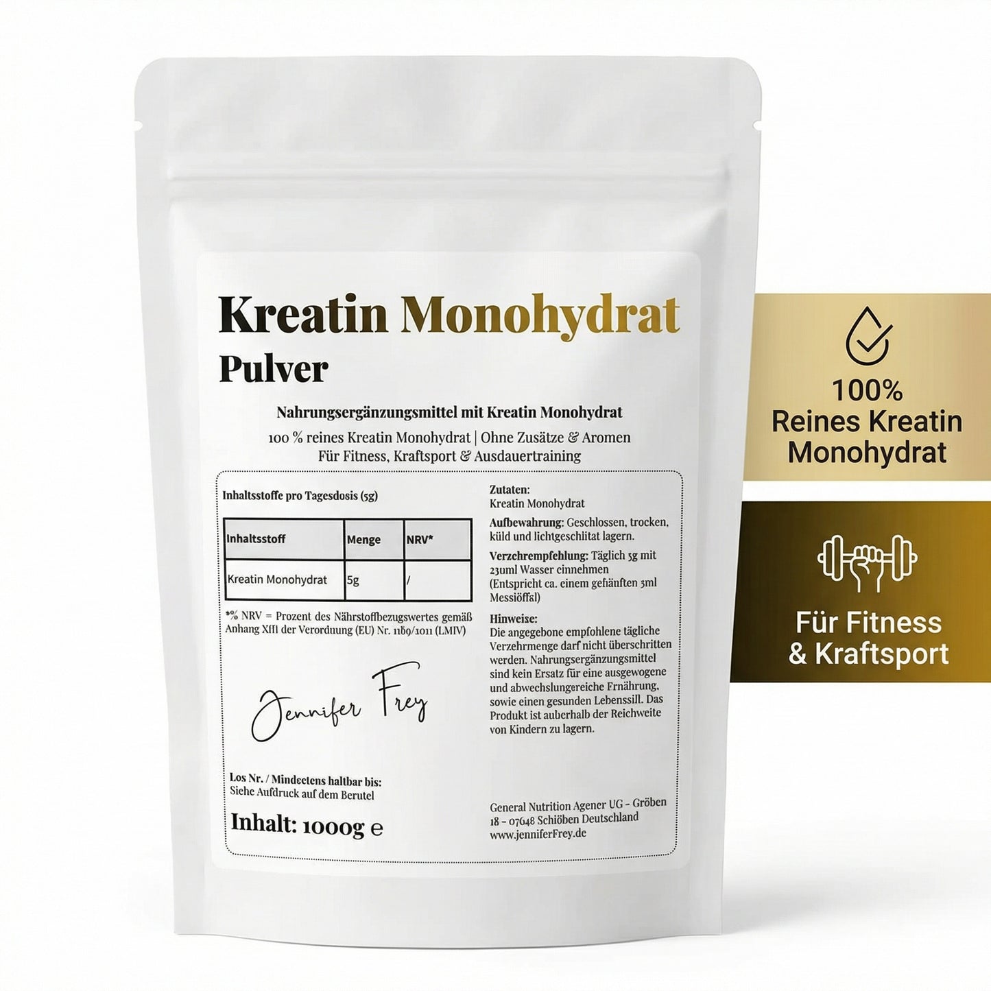 1000g Kreatin Monohydrat Pulver - 200 Portionen bei 5g - Mikronisiert (Mesh 200) - Kreatin erhöht die körperliche Leistung bei Schnellkrafttraining im Rahmen kurzzeitiger intensiver körperlicher Betätigung - Vegan, rein & ohne Zusätze - Made in Germany