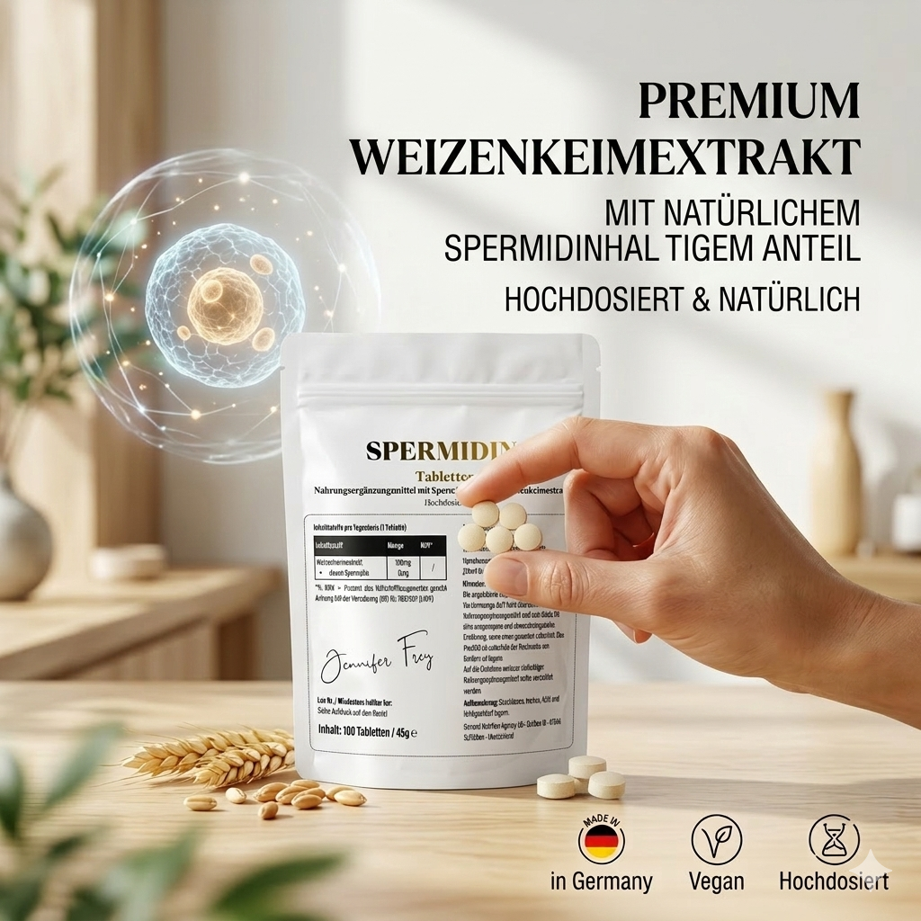 180 Spermidin Tabletten 6,0 mg Spermidin pro Tablette I für deine tägliche Ergänzung. 100% vegan - laborgeprüfte Qualität I Made in Germany