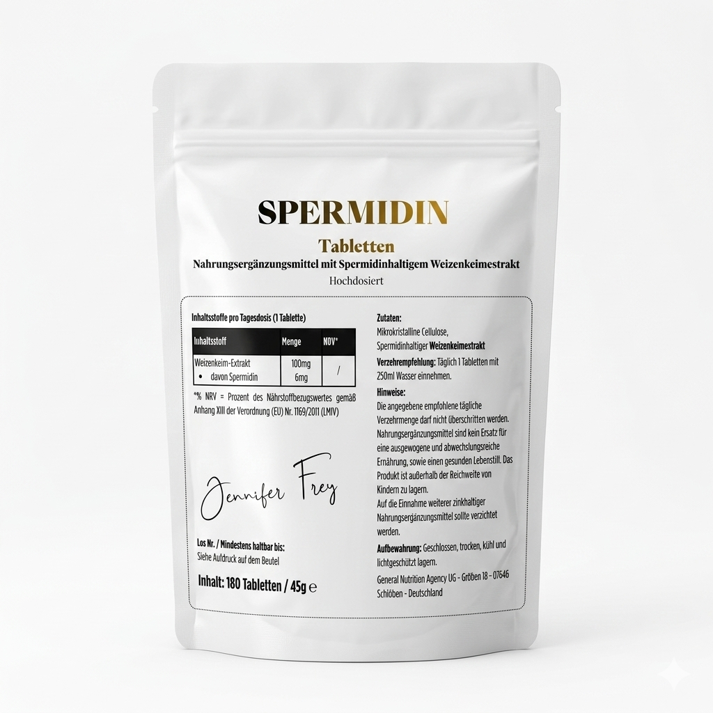 180 Spermidin Tabletten 6,0 mg Spermidin pro Tablette I für deine tägliche Ergänzung. 100% vegan - laborgeprüfte Qualität I Made in Germany